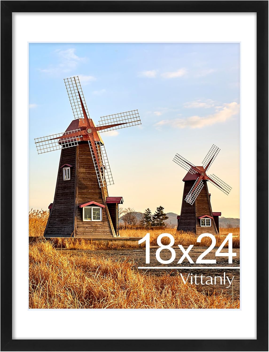 Vittanly 18x24 Picture Frame with Plexiglass - Large Black Poster Frame for Wall Display - Includes 16x20 Mat, Made of Durable PVC Design - 1 Pack