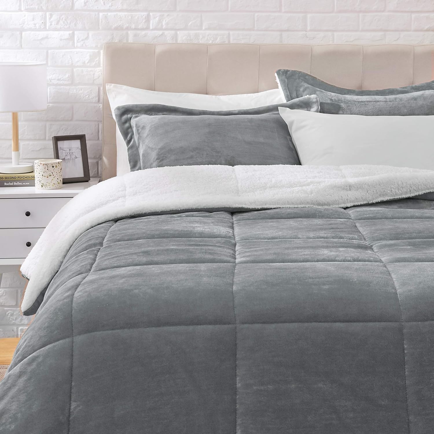 Amazon Basics Ultra-Soft Micromink Sherpa Comforter- Full/Queen