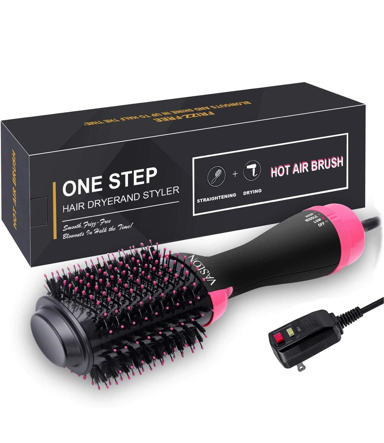 Hot Air Brush, 4-in-1 One-Step Hair Dryer and Volumizer, Negative Ion Hair Dryer Brush Styler, Ceramic Lightweight Styling Brush for Hair Drying, Styling, Curling, Straightening, Shine and Hair Volume