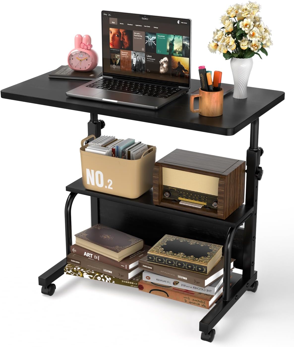 Portable Rolling Desk on Wheels Small Standing