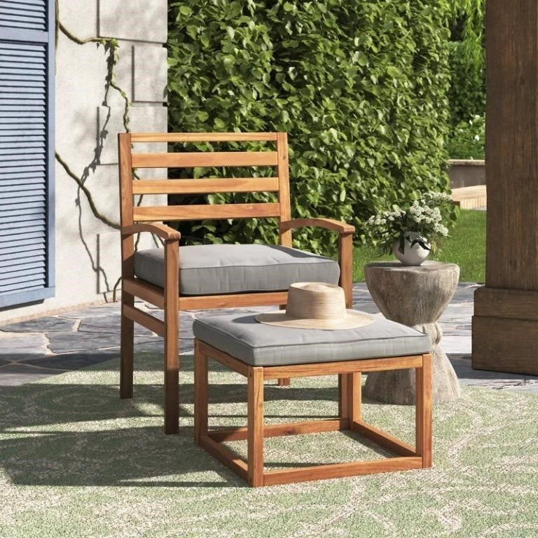 Patio Chair Kelly Clarkson Landry with Cushions and Ottoman, Brown/Gray