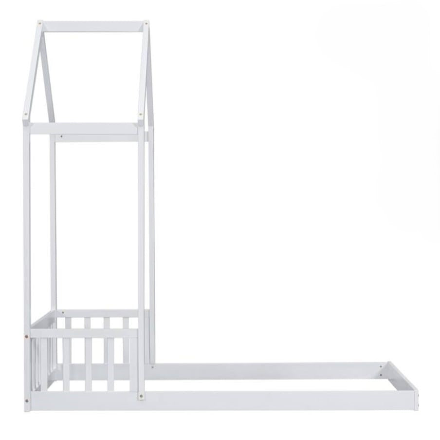 Twin House-shaped Roof Headboard Floor Bed without slats - White
