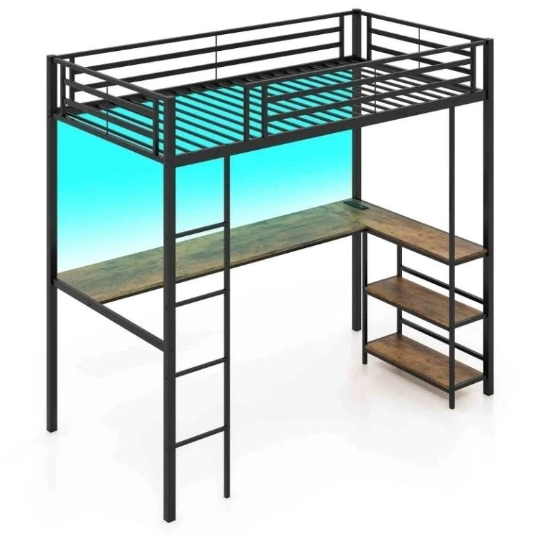 Twin Size Loft Bed Raised Platform Bed wi