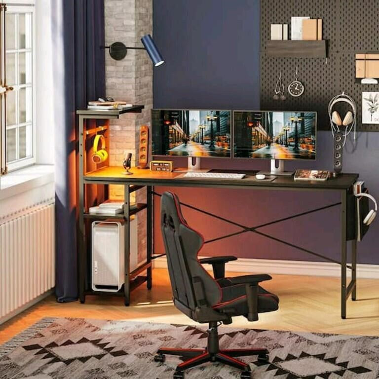 Bestier, LED Desk with 4 Tiers Reversible Stor