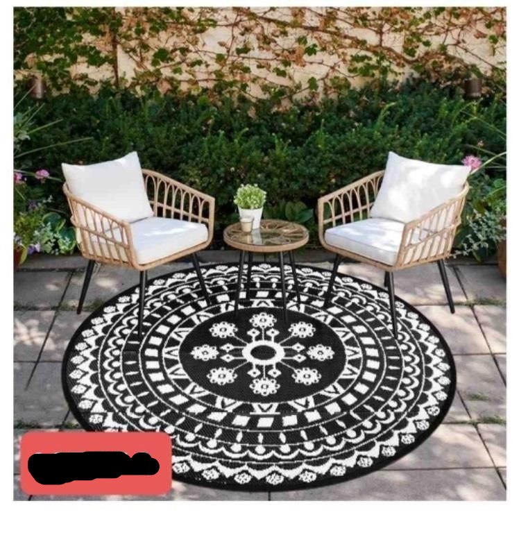 Capslpad 5'x5' Outdoor Rug for Patio Reversible Mat