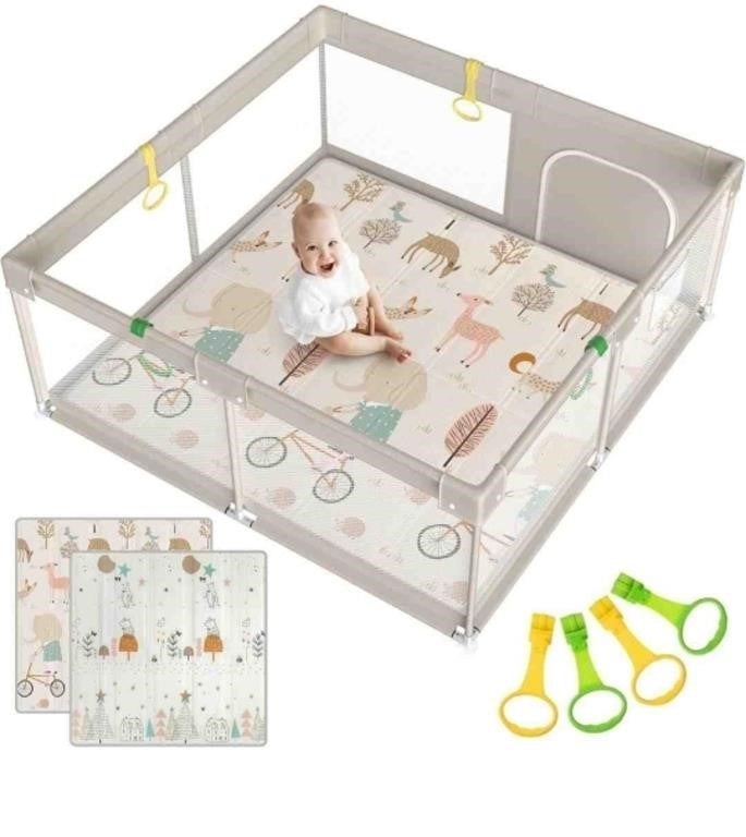 Mloong Baby Playpen with Mat, 59x59x27 In