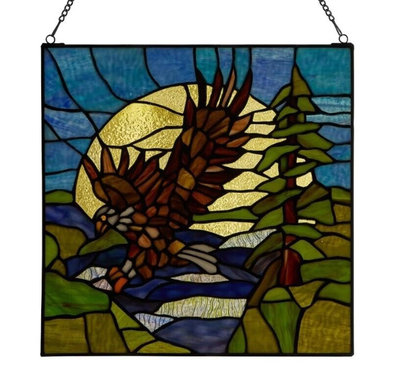 Tiffany Style Bald Eagle Stained Glass Window