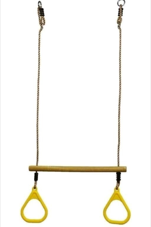 HUAWELL Wooden Trapeze with Plastic Gym Rings