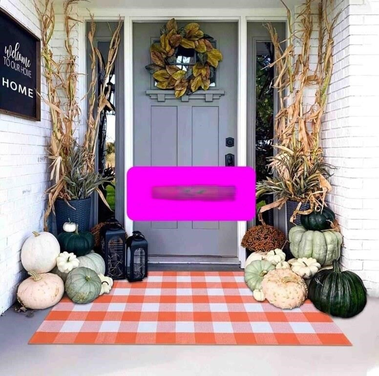 Ckorzen Orange and White Plaid Rug,