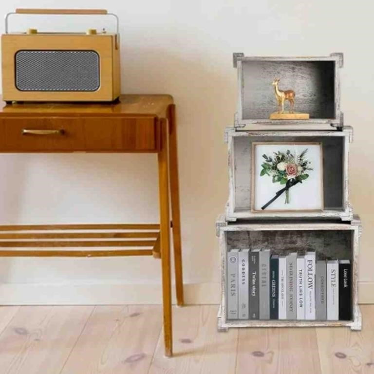 Hacaroa 3 Pack Wood Crates with Handle