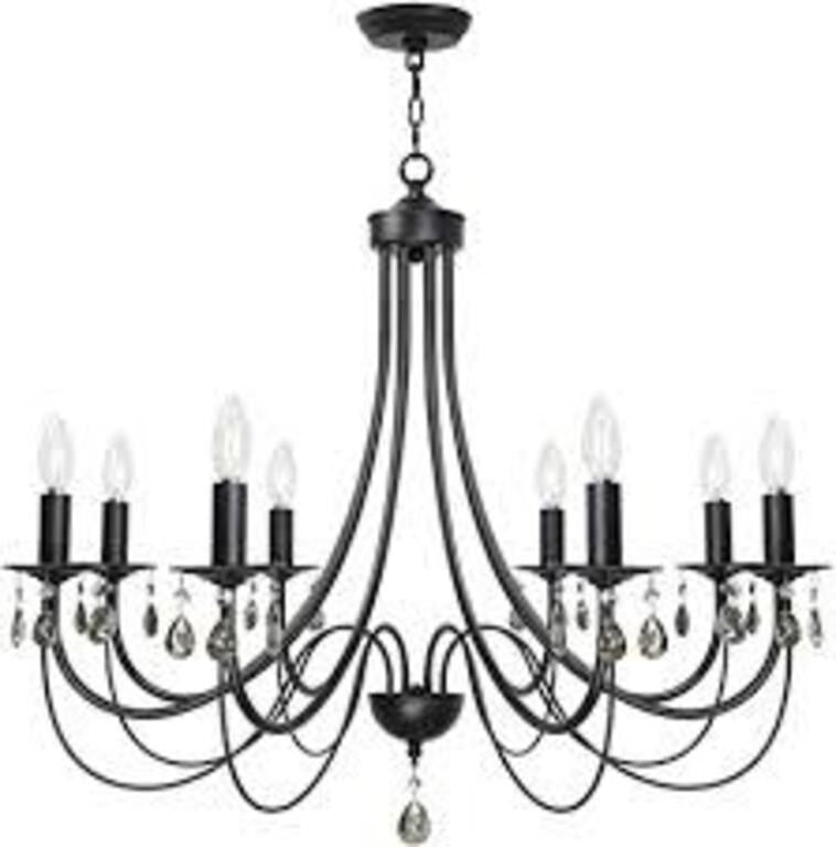 Lucidce Farmhouse Crystal Chandeliers 8 Lights Black