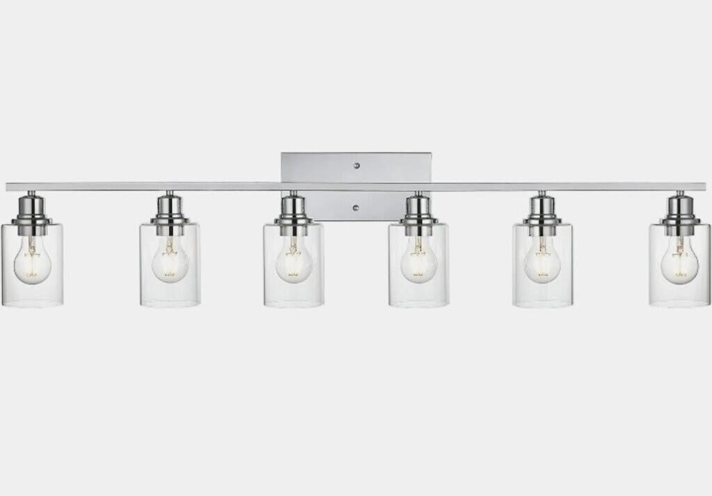 VINLUZ 6 Lights Bathroom Vanity in Chrome Finish with Clear Cylinder Glass. 45.28"L