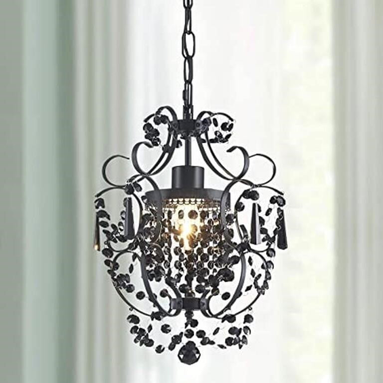 LAMPSMORE Crystal Modern Black Chandelier, Light Fixture