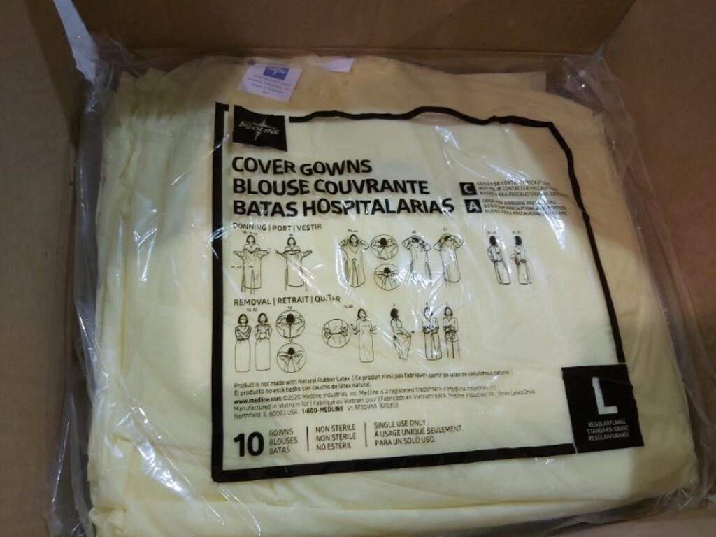 Medline Cover Gowns, Yellow, Large, 5 Packs of 10