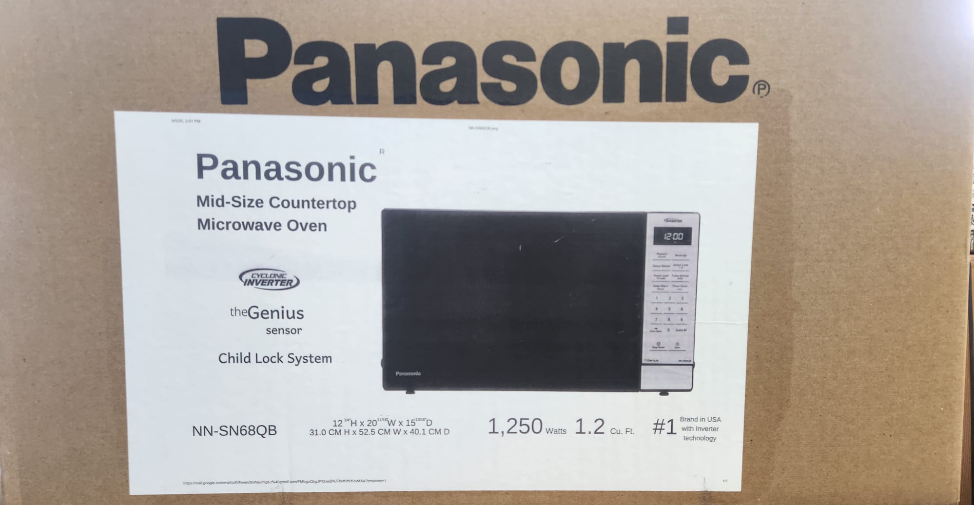 PANASONIC MICROWAVE OVEN 1.2 CU. FT.