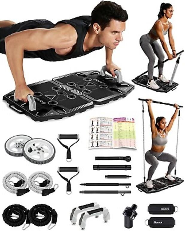 Gonex Portable Home Gym Workout Equipment with 14 Exercise Accessories Ab Roller Wheel