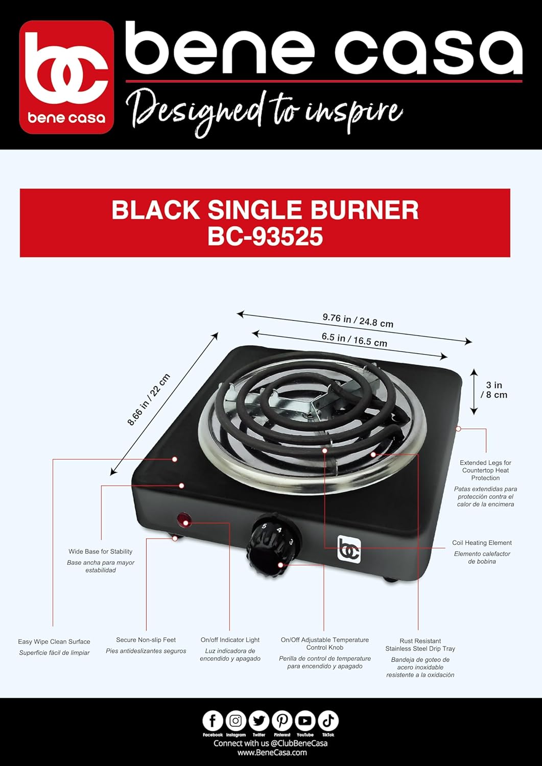BC- 93525 SINGLE COIL BURNER BLK