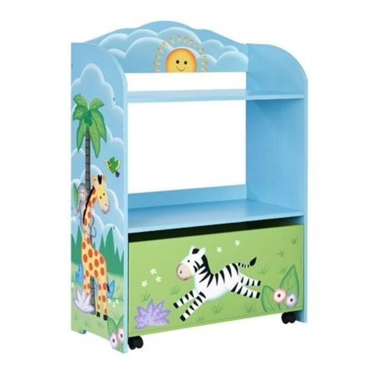 Fantasy Fields - Sunny Safari Toy Organizer with Rolling Storage Box, Wooden Toy