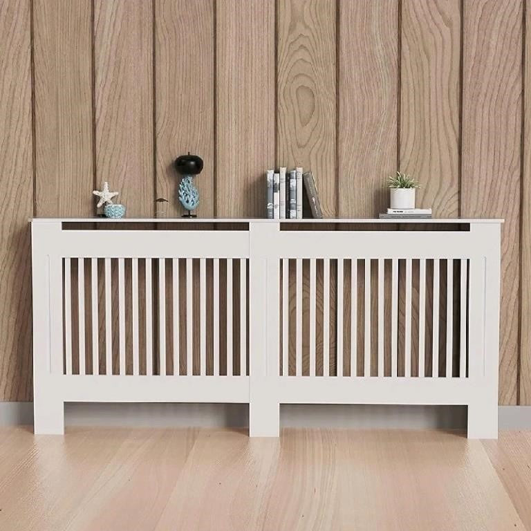 High Radiator Cover Wood Cabinet, White Large Heater Covers, Vertical-L 59.8x7.5x36.22 inch -