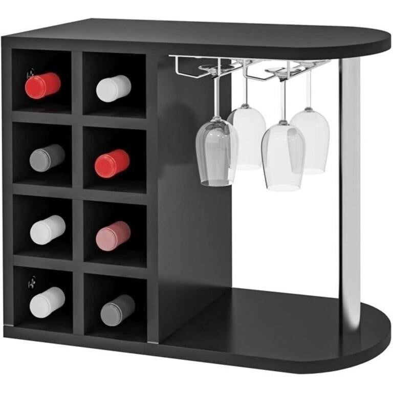 SDHYL Table Wine Rack with Glass Holder Countertop Wine Bottle Rack, Freestanding Tabletop Wine Rack for Home Kitchen Bar, Hold 8 Bottles (Black) new