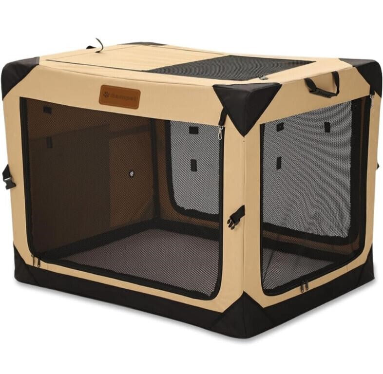 Garnpet Dog Crate for Large Dogs, 4-Door Foldable and Collapsible, 36" x 25" x 25", Black and Yellow