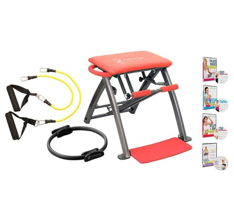 Pilates Pro Chair with Pro Ring and Resistance Bands, Red