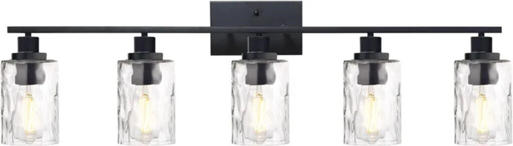 MELUCEE 40" 5-Light Contemporary Vanity Bathroom Lighting Fixtures with Clear Hammered Glass Shade, (Black)