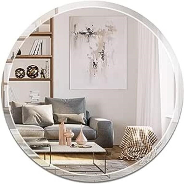 Villacola Frameless Round Wall Mirror, 30 Inch