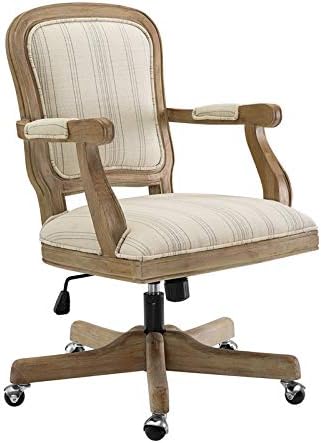 Linon Maybell Wood Upholstered Office Chair in Beige Stripe