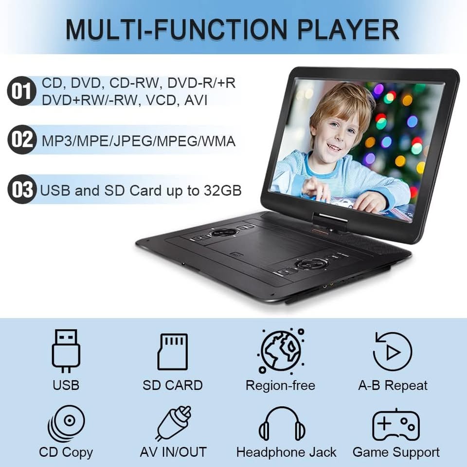 Jekero 17.9 Inch Multimedia Portable Pal/NTSC DVD Video Player