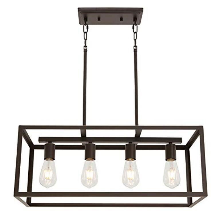 VINLUZ 4 Light Kitchen Pendnat Lighting Fixture in Oil Rubbed Bronze Finish Dining Room Chandelier Hanging Lamp Adjustable Height new