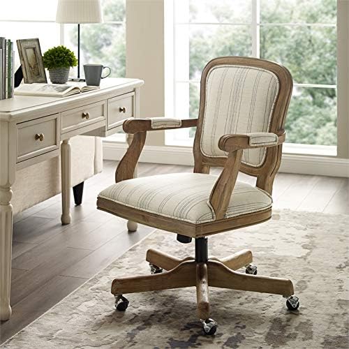 Linon Maybell Wood Upholstered Office Chair in Beige Stripe