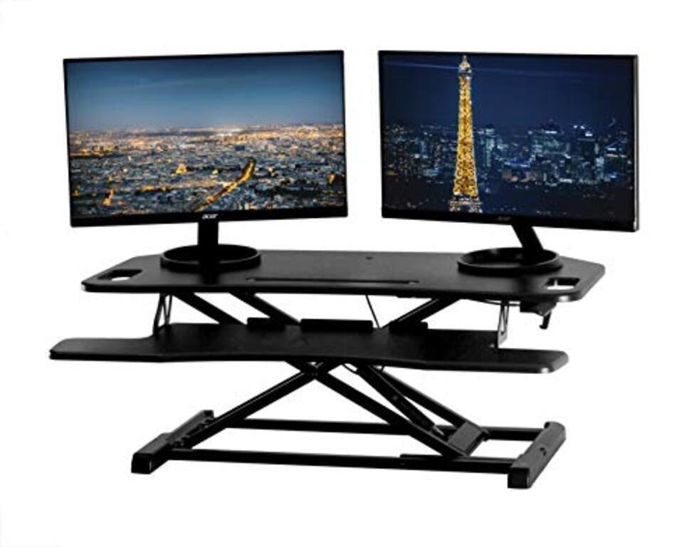 echOrbits Height Adjustable Stand Up Desk - 37" Corner Standing Desk Riser - Desktop Sit Stand Desk Fits Cubicles and Corner Desk