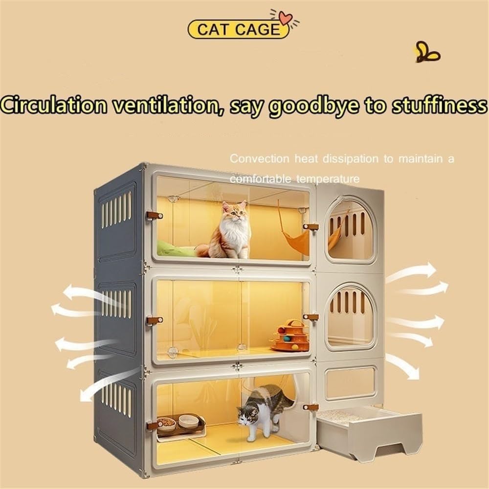 Large Cat Cage Indoor, Cute Cat House with Cat Litter Box