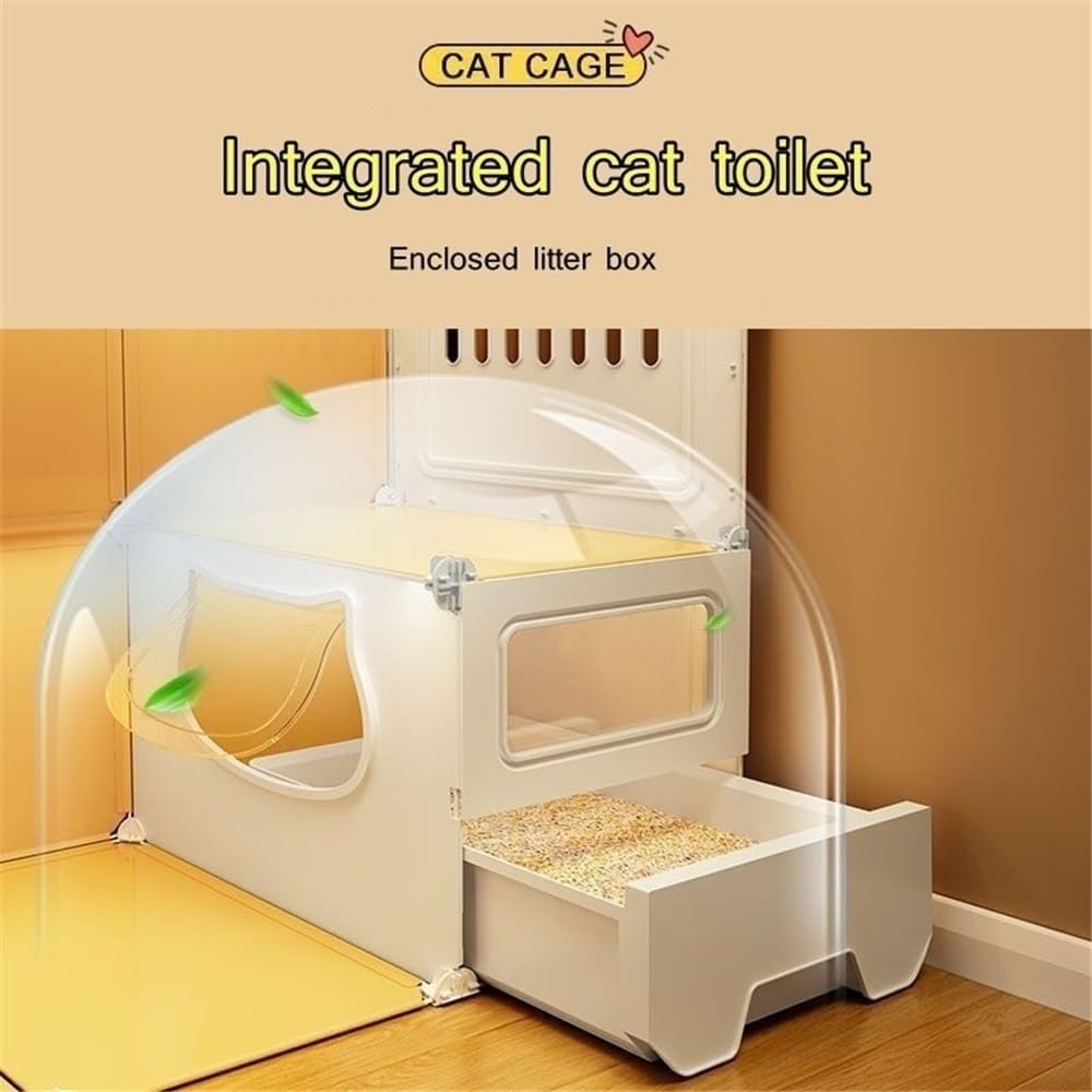 Large Cat Cage Indoor, Cute Cat House with Cat Litter Box