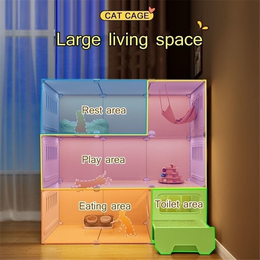 Large Cat Cage Indoor, Cute Cat House with Cat Litter Box