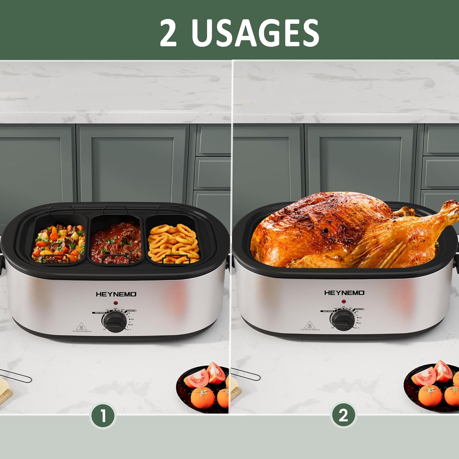 Roaster Oven 24QT, Electric Roaster Pan with 3 Compartments