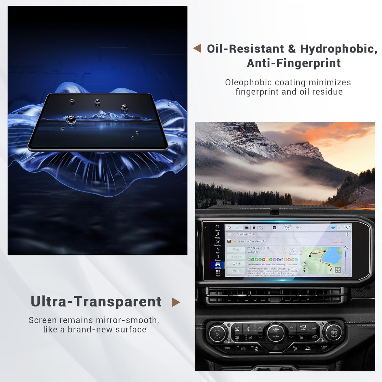 YEE PIN for Jeep Wrangler 2024 Screen Protector, 13.4cm×4.7cm, Tempered glass protective film