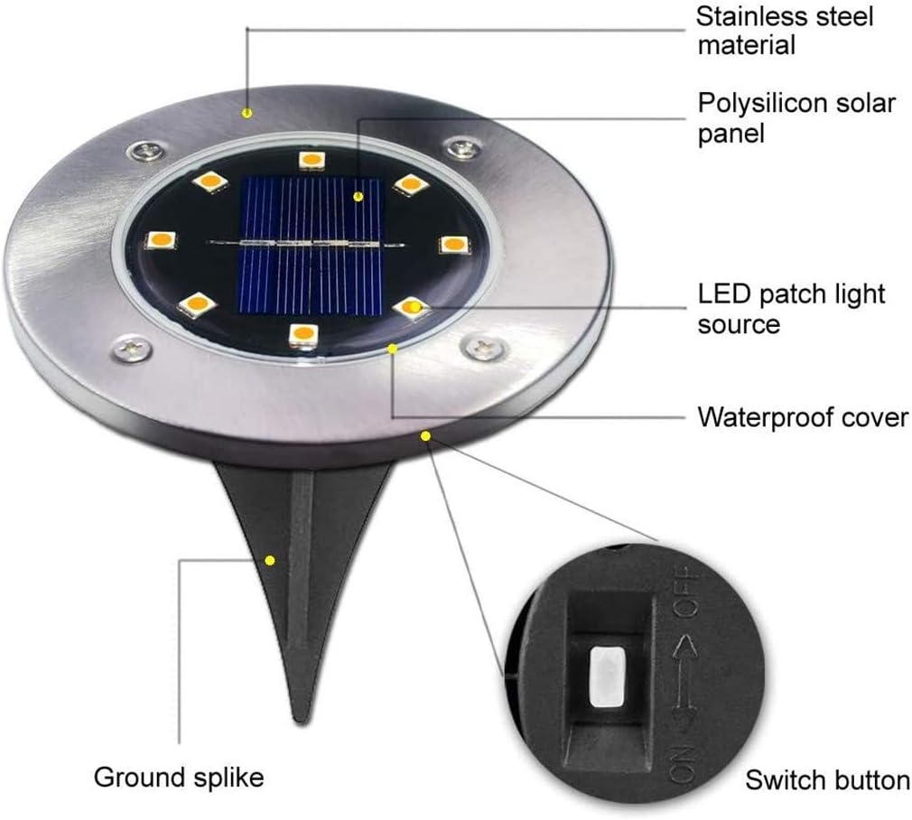 Solar Ground Lights 8 LED Waterproof