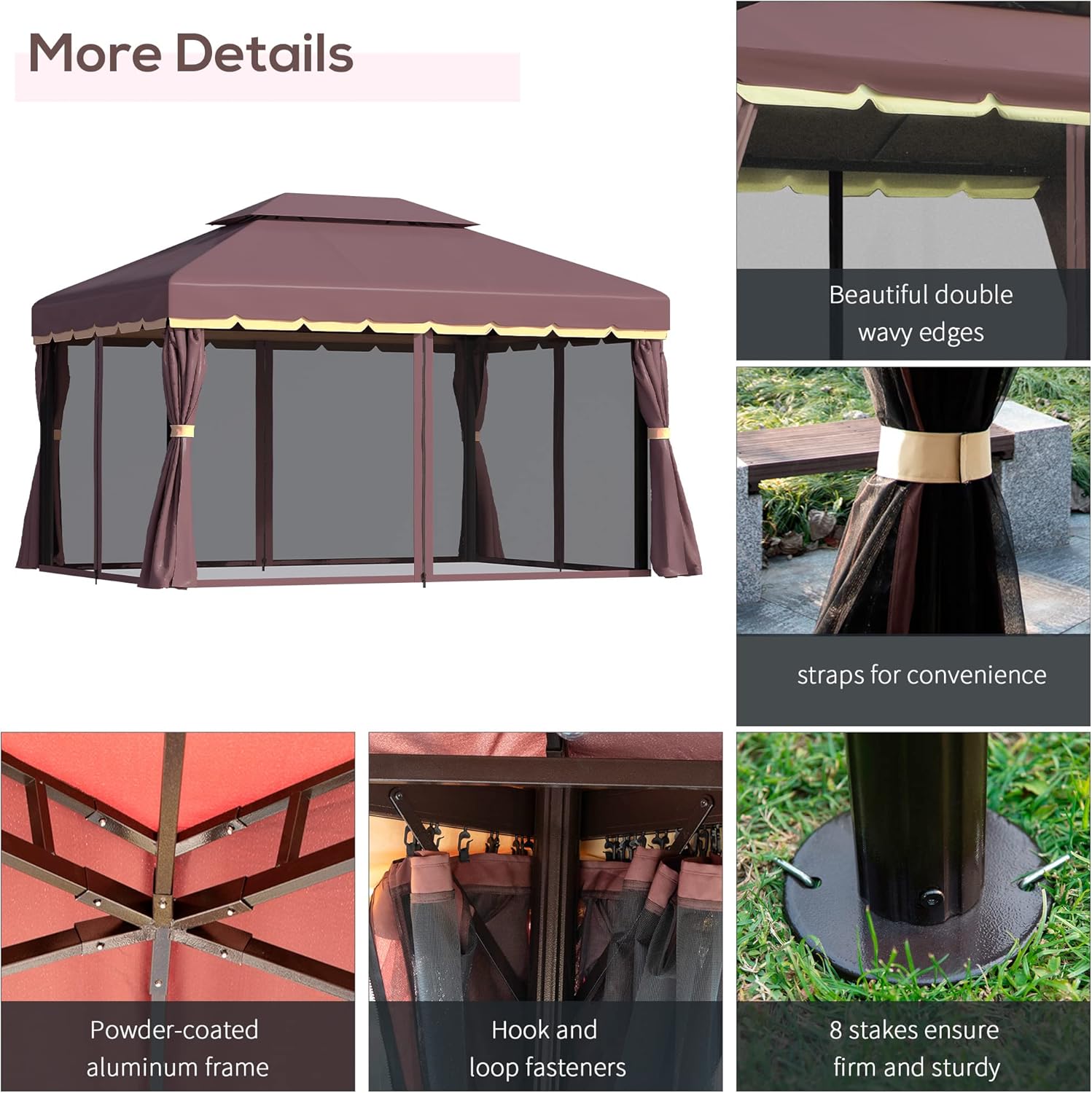 Outsunny 10' x 13' Patio Gazebo, Aluminum Frame Double Roof Outdoor Gazebo Canopy