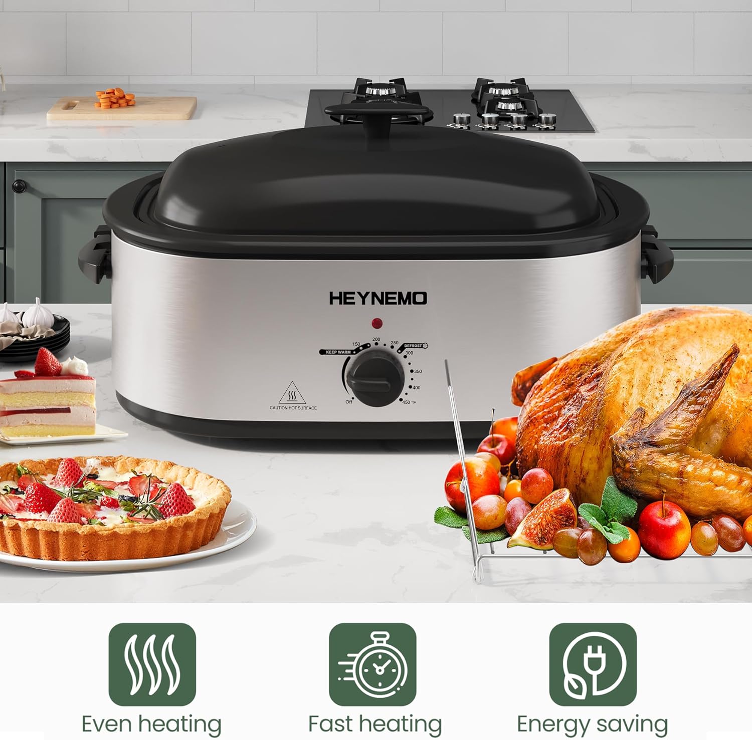 Roaster Oven 24QT, Electric Roaster Pan with 3 Compartments