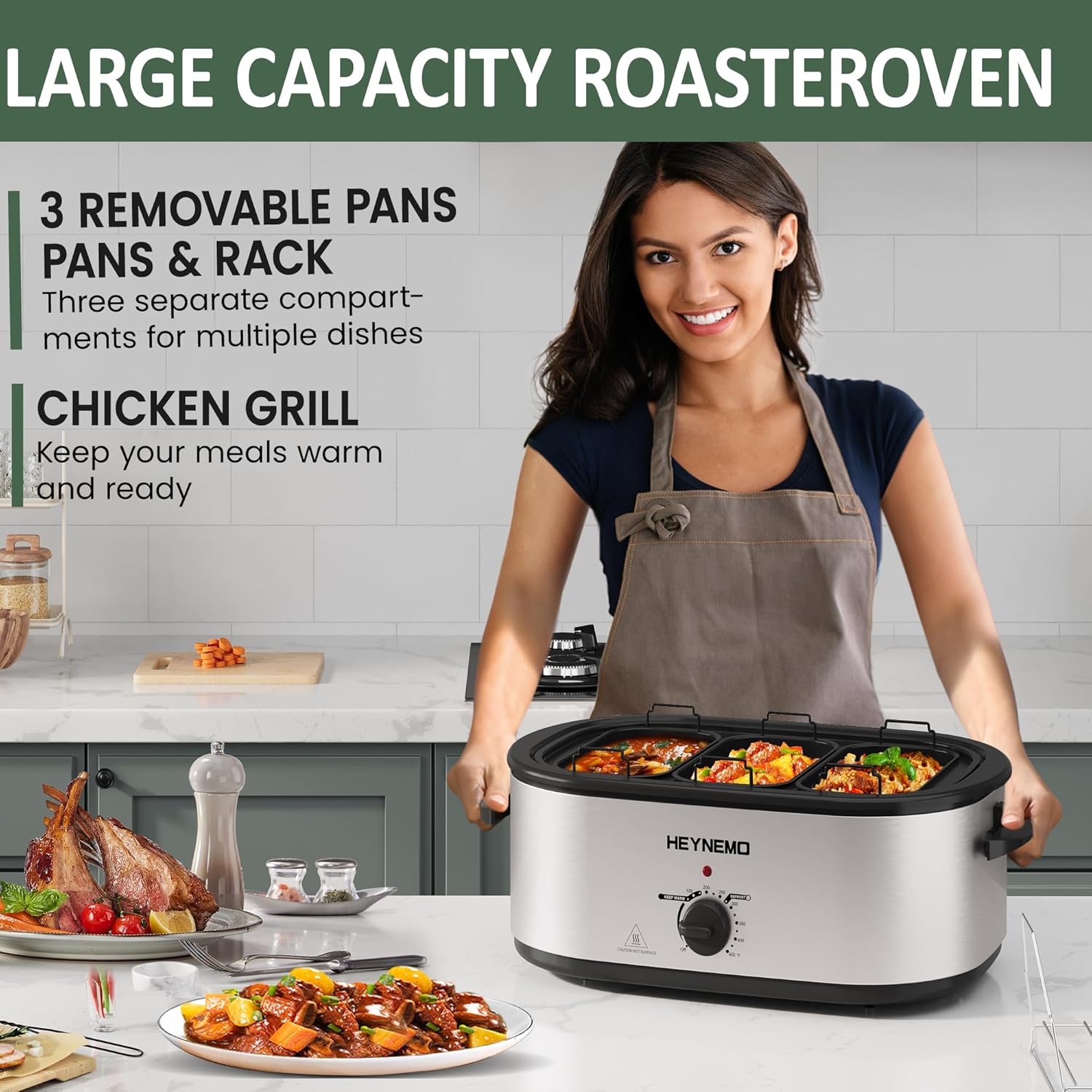Roaster Oven 24QT, Electric Roaster Pan with 3 Compartments