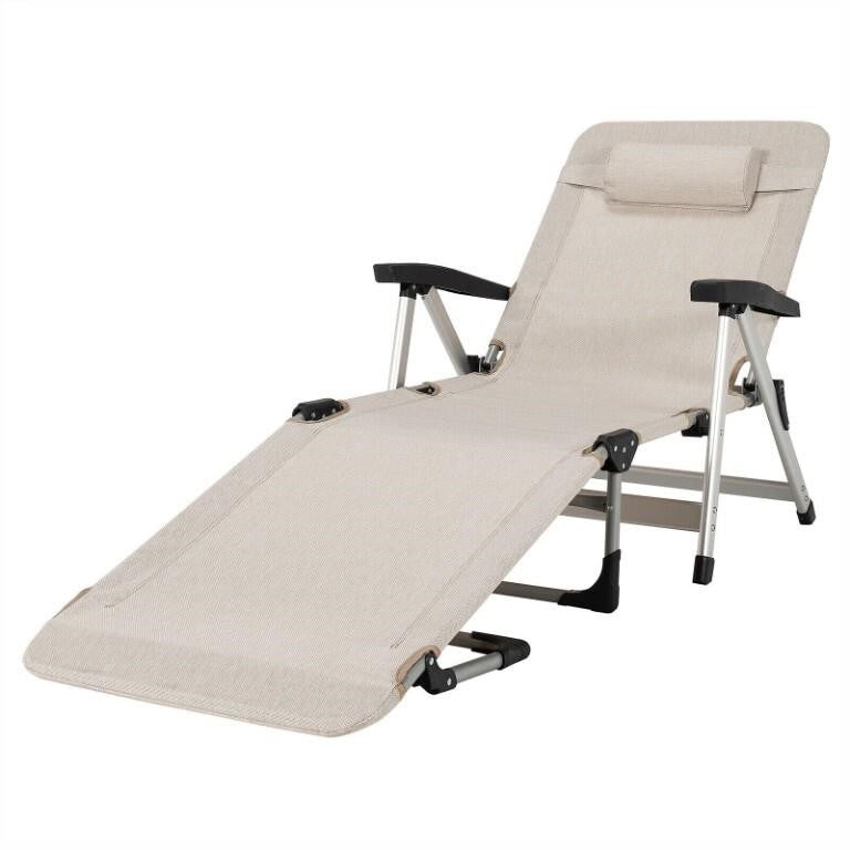 Costway Beach Folding Chaise Lounge Recliner with 7 Adjustable Position, BeigeCostway Beach Folding Chaise Lounge Recliner with 7 Adjustable Position, Beige