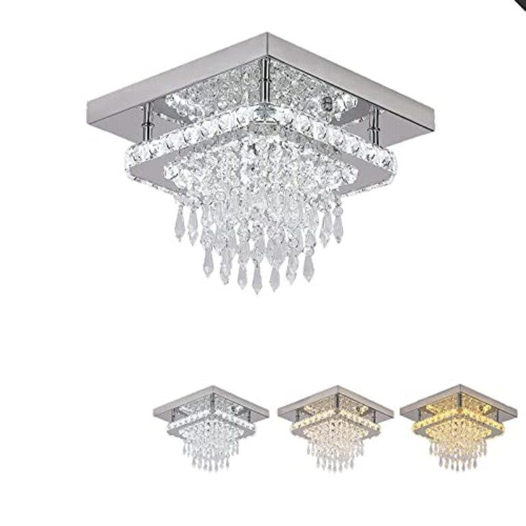 Modern Crystal Ceiling Light,2 Sided Crystal Chandelier Lamp Not Dimmable Flush Mount Ceiling Lighting K9 Crystal Stainless Steel Light Fixture for Bedroom Hallway open-box B09BC3DZQ6