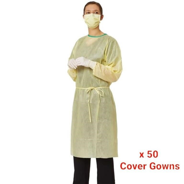 Medline Cover Gowns, Yellow, Large, 5 Packs of 10