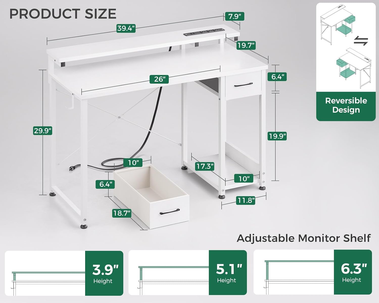 AODK Gaming Desk with Monitor Shelf, 40 Inch