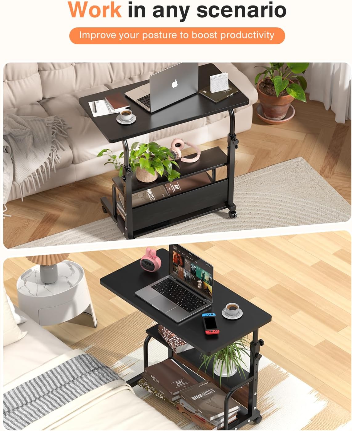 Portable Rolling Desk on Wheels Small Standing