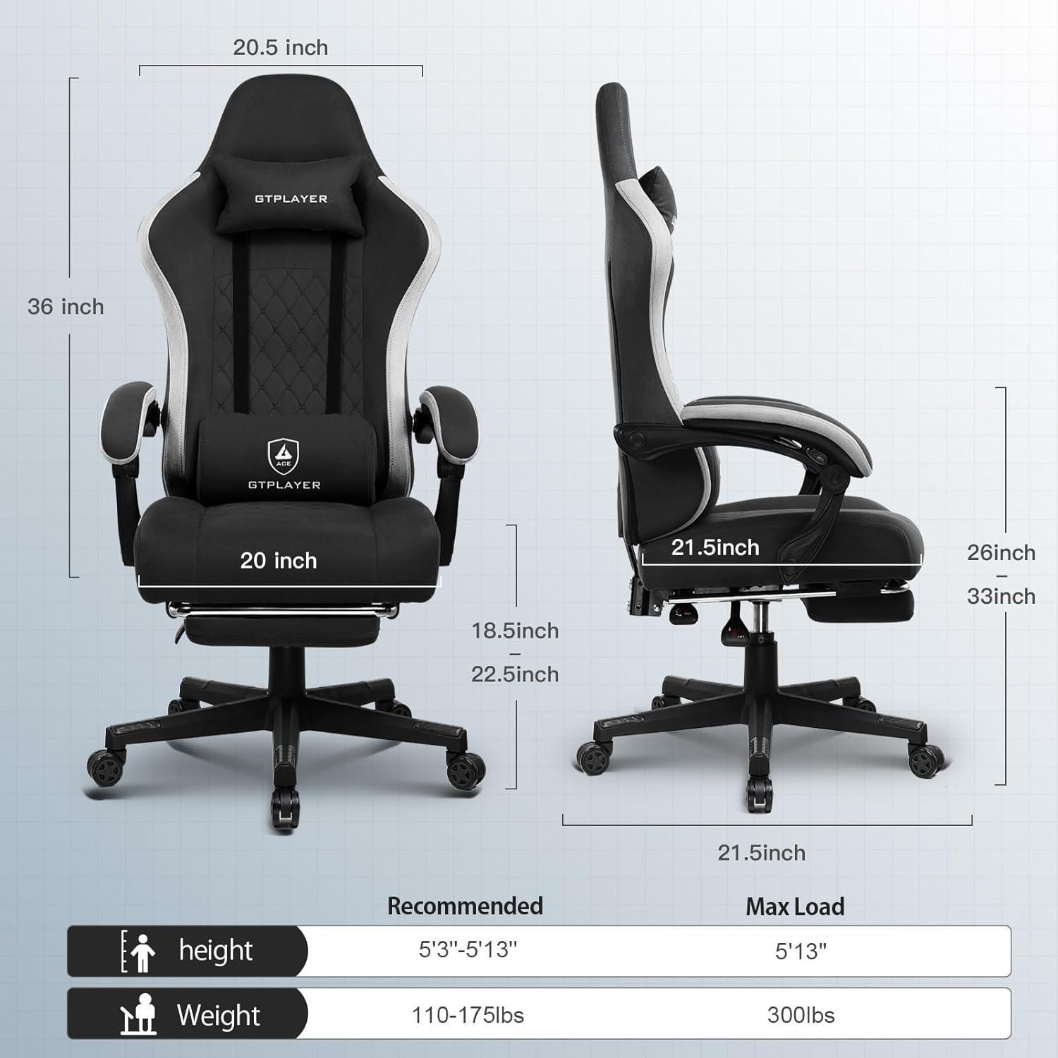 GTPLAYER LR002-BLACK Gaming Chair, Black