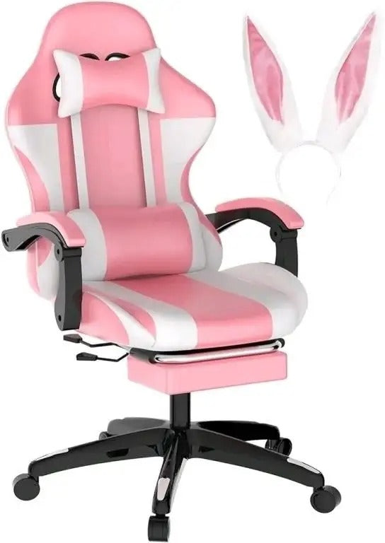 QUDODO Pink Gaming Chair with Footrest,Thicken Seat Ergonomic Computer Gamer Chair