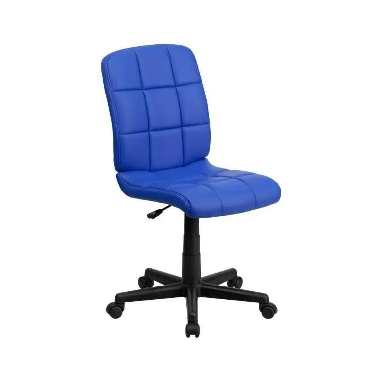 Mid-Back Quilted Vinyl Swivel Task Chair Blue Riverstone Furniture